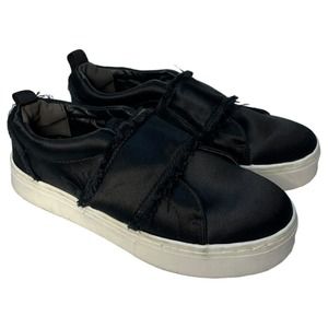 Sam Edelman Shoes Womens 6.5M Levine Satin Sneaker Fray Slip On Platform Black